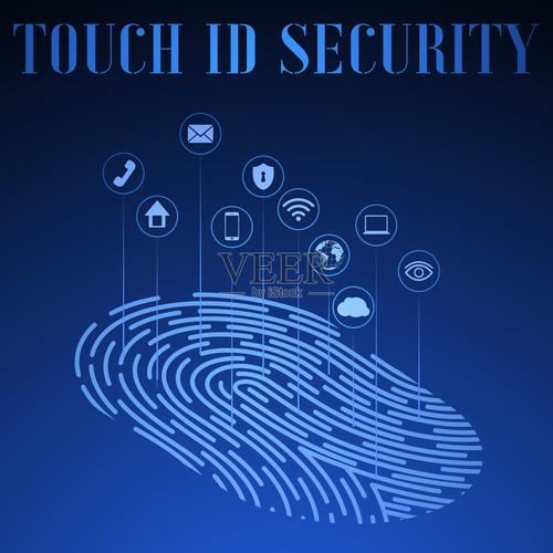 指纹扫描图标,物联网移动智能手机技术生态系统应用.安全触摸id系统矢